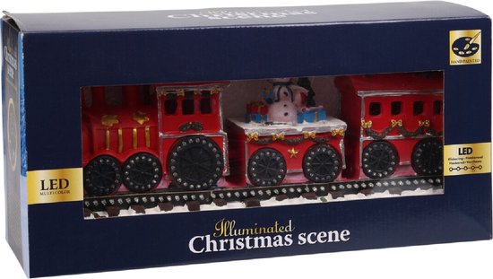 Kerstdorp kersttrein - sneeuwpop - met bewegende led lampjes - LED verlichting - 39 cm