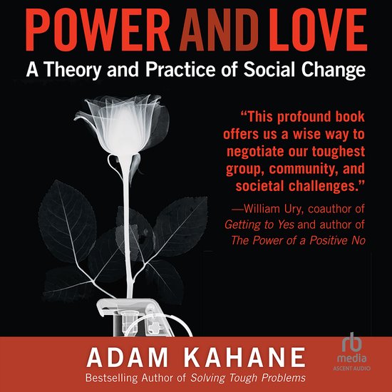 Boekomslag met de titel POWER AND LOVE: A Theory and Practice of Social Change. Een röntgenfoto van een witte roos.