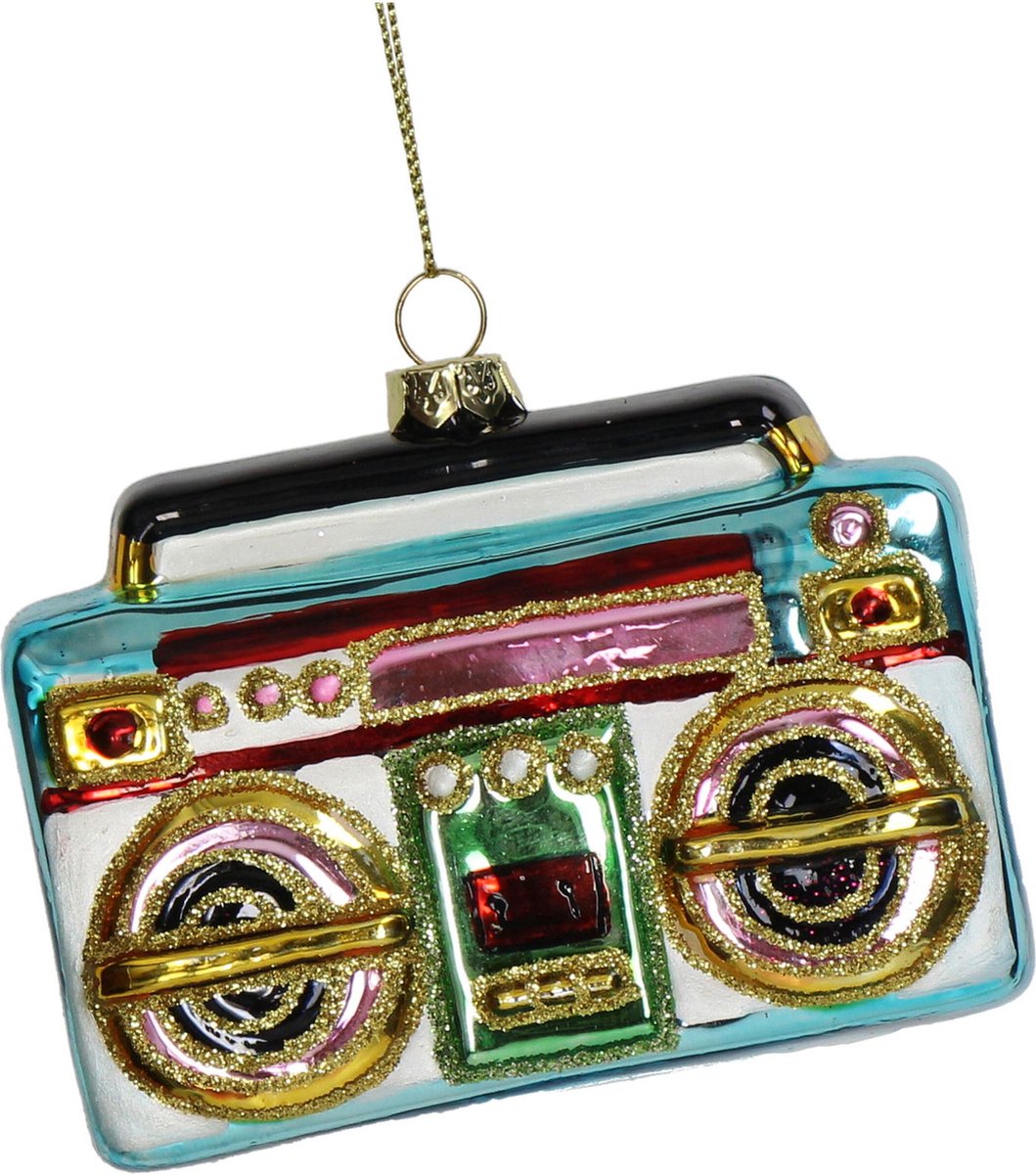 HD Collection - Ornament kerstbal Ghetto Blaster Glas Multi 10.2 cm