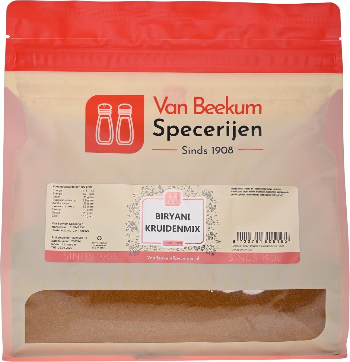 Goedkoopste Van Beekum Specerijen - Biryani Kruidenmix - 1 kilo (hersluitbare stazak