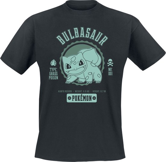 Pokémon Bulbasaur T-shirt zwart M Katoen Heren - Fan merch, Gaming ...