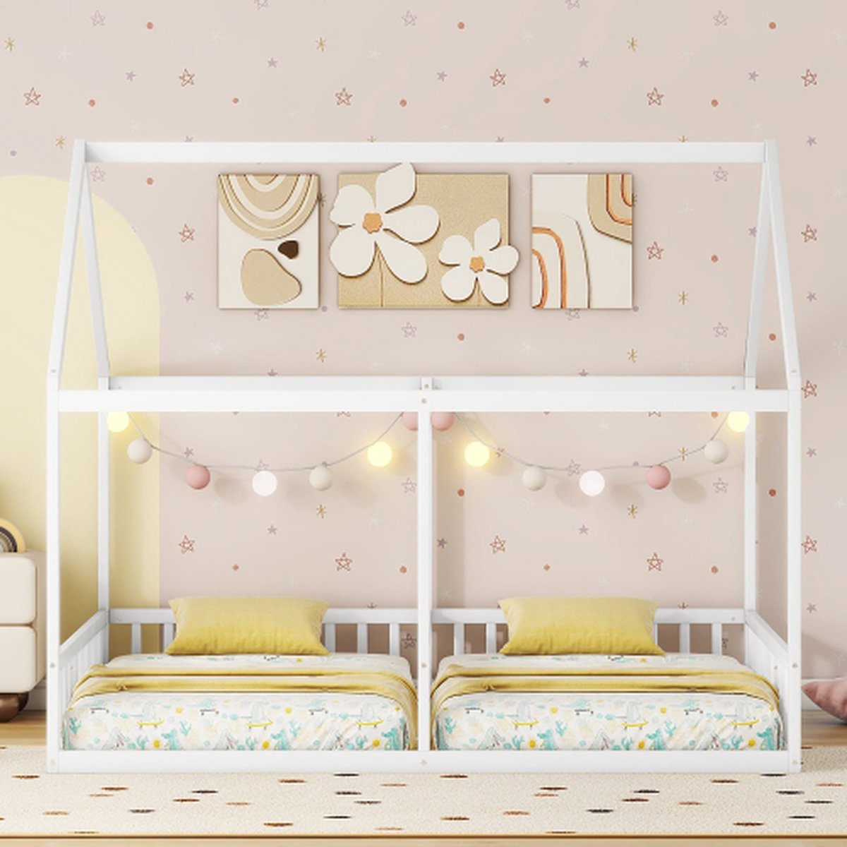 Housestyle 90x200 Eenpersoonsbedden Platte bedden Huismodellen 2 in 1 bedden Wit