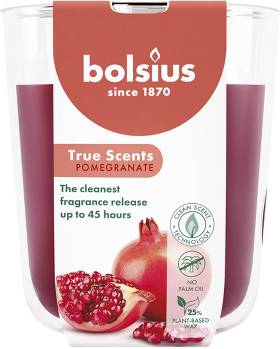 Bolsius 4 stuks Bolsius geurglas granaatappel - pomegranate geurkaarsen 97/85 (45 uur) True Scents rood