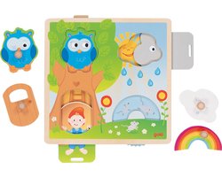 GOKI Puzzel - Uil In Boom - 4 Delen - 21,8X22,5X2,8Cm - Hout - 1 Jaar