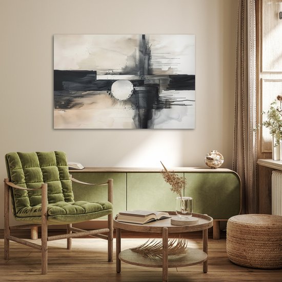 Affiche 120x80 cm - Abstrait - Zwart et blanc - Peinture - Moderne - Posters - Décoration chambre - Décoration murale salon - Décoration murale chambre