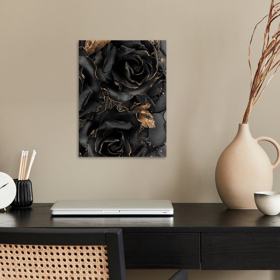 Affiche 30x40 cm - Roses - Zwart - Fleurs - Goud - Posters - Décoration chambre - Décoration murale salon - Décoration murale chambre