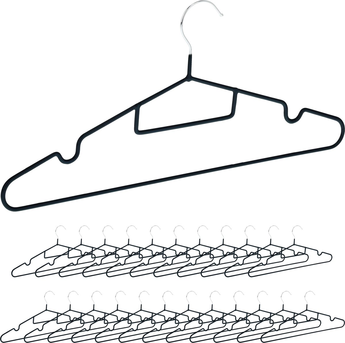 kledinghangers antislip - set van 24 - stropdashouder - inkepingen - zwart