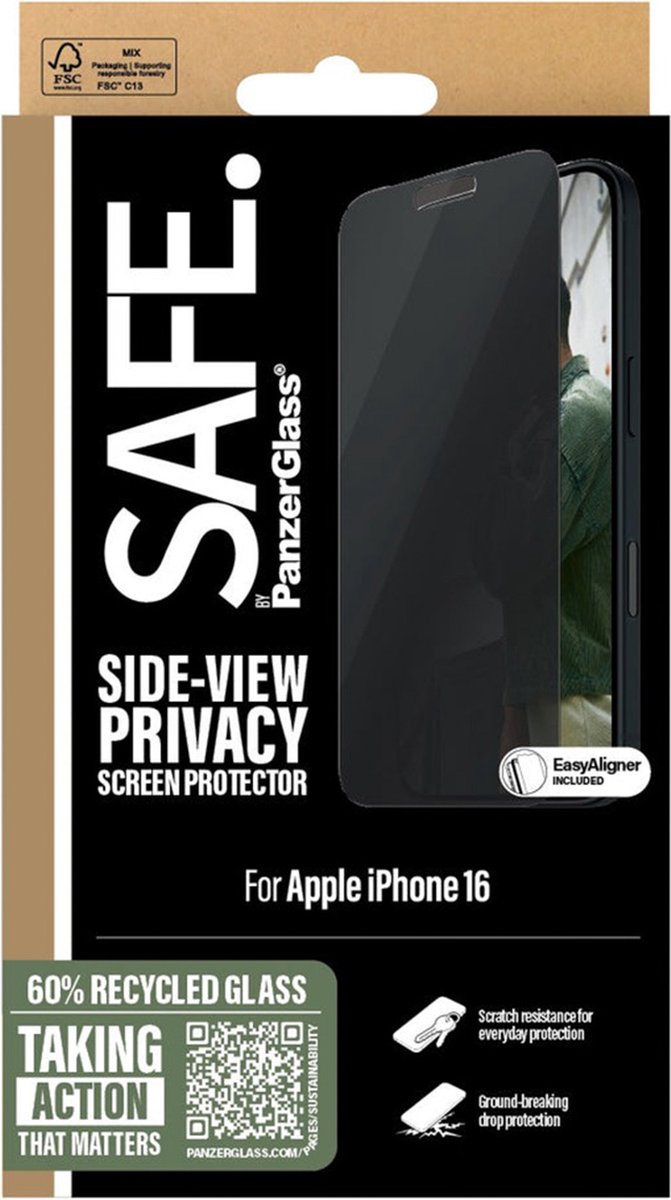 SAFE by PanzerGlass Privacy Screenprotector Ultra Wide Fit met applicator geschikt voor Apple iPhone 16