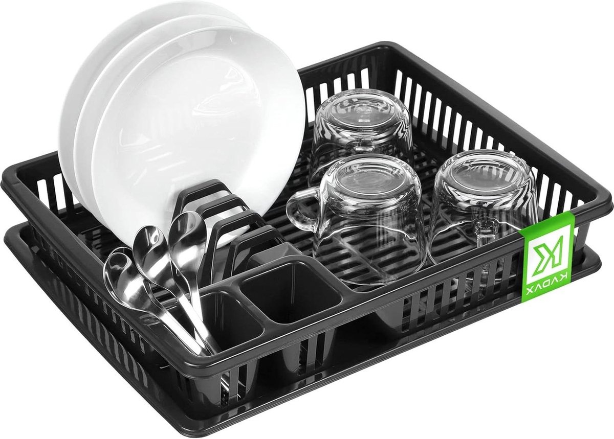 Goedkoopste Kunststof Afdruiprek met Bestekmand - Antraciet - 38 x 30 x 7 cm