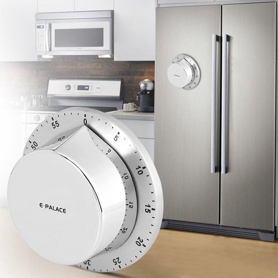 Kookwekker, kookwekker, handmatige mechanische keukenklok van roestvrij staal met magnetische voet, duurzaam en robuust voor koken, bakken, wassen etc. (zilver