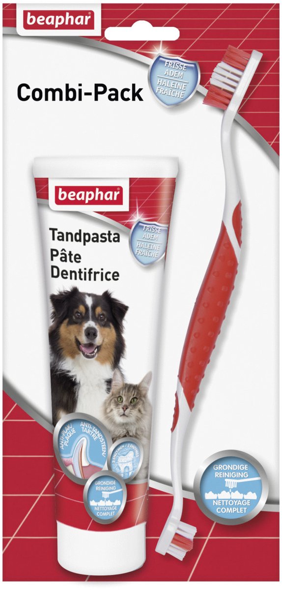 Beaphar combi pack hondentandenborstel en tandpasta leversmaak