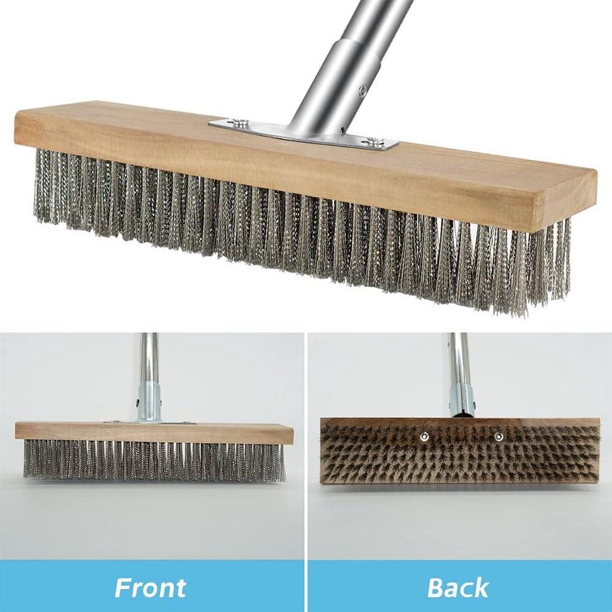 2 Balais Métalliques 30x7cm - Poils Acier - Pour Nettoyage Terrasse, Barbecue, Surfaces Tenaces