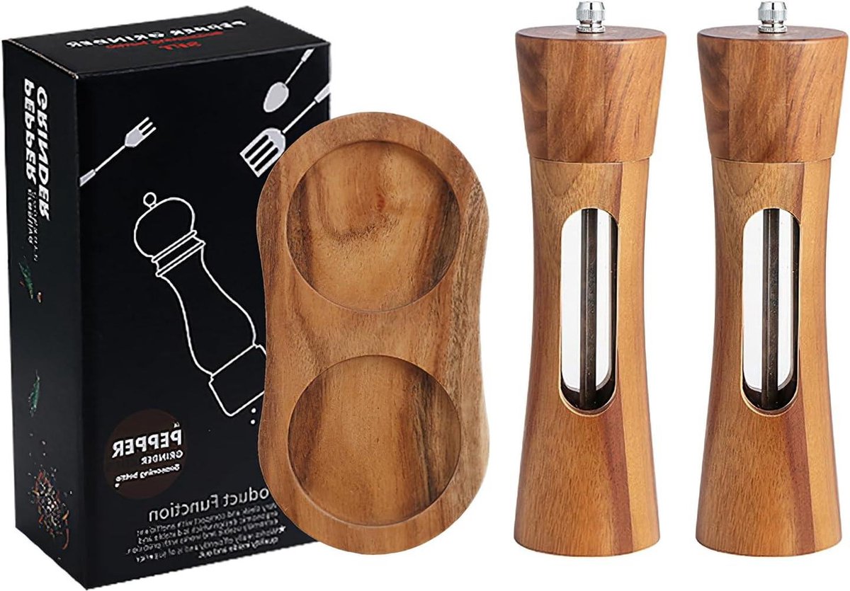 Peper en Zoutmolen Acaciahout Zout Pepermolen Set Standaard Zeezout Premium Kristalzout Peper