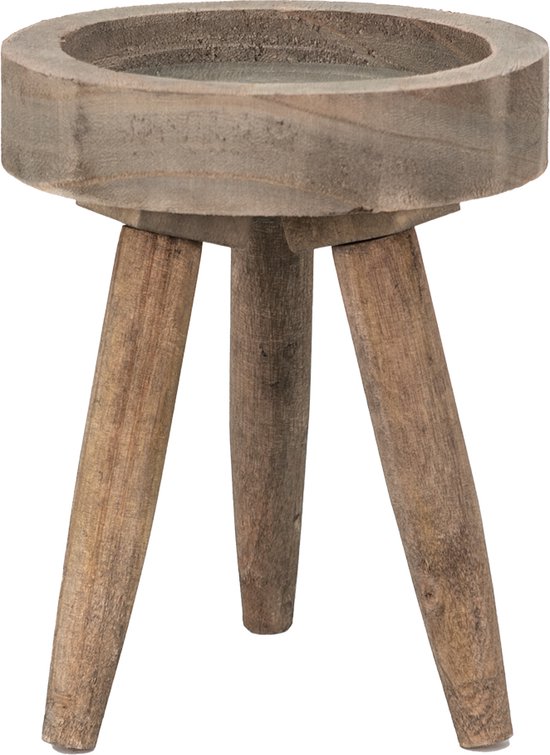 Foto: Haes deco plantentafeltje 16x20 cm bruin hout rond plantenstandaard plantenbankje plantenplateau hs6h2212