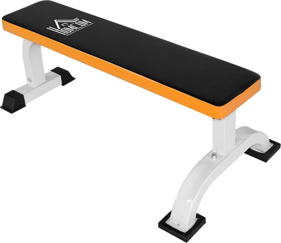 HOMCOM-Hantelbank-Stahl, PVC, Schaumstoff-L112x B62 x H43 cm-Schwarz+Weiß+Orange