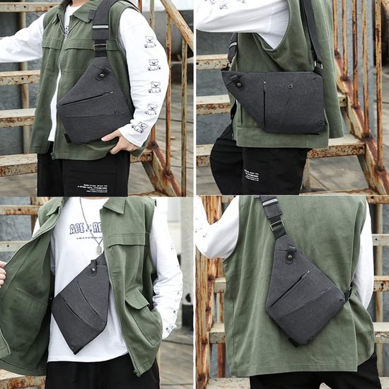 Personal Flex Bag - Multi Pocket Casual Crossbody Bag, Waterdichte Persoonlijke Schoudertas, Anti-diefstal Sling Bag (Grijs-Links)