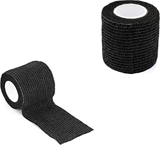 Foto: Duopack 2x grip tape zwart elastische sport grip tape tattoo pmu handpoke stick en poke tatoeages voor extra grip tattoo machine of naald permanente make up handpoke tool medische zelfklevende verbandrol sport bandage elastisch ademend