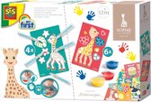 SES - Sophie la Girafe - 2-in-1 - Kleuren en verven - 3 kleuren vingerverf - 5 babymarker stiften - hypoallergeen - met 10 knutselkaarten - makkelijk uitwasbaar