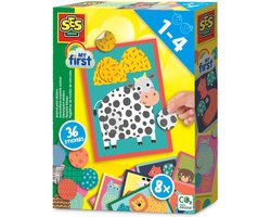 foto van SES - My First - Dierenprint stickers - 8 kaarten met 36 stickers - plak de juiste kleuren en patronen op de kaart