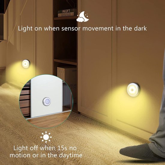 Nachtlampje Bewegingssensor Licht, 6 Stuk Snoerloos Batterij Aangedreven Licht, Automatisch Nachtlampje met Kleef Pads, Blijf Overal, Geschikt voor Kast, Gang, Trap, Slaapkamer, Enz - Warm Wit [Energieklasse G] van Theben — afbeelding 5