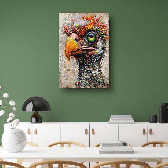 Vogel portret - Dieren schilderij - Schilderij op canvas Oog - Landelijke schilderijen - Schilderijen canvas met baklijst - Woonaccessoires canvas met baklijst 100x150 cm