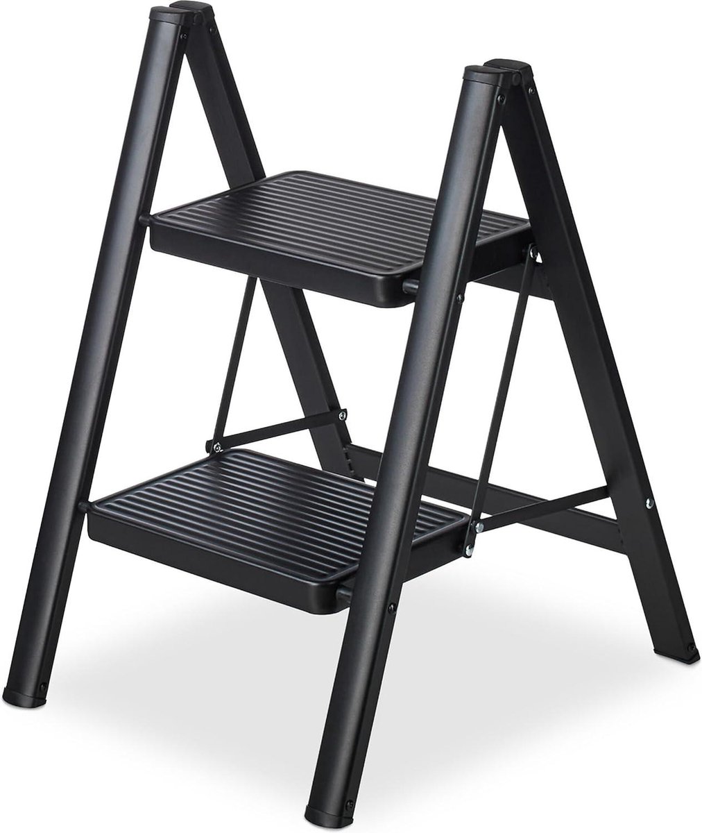 Inklapbare huishoudtrap 2 treden lichtgewicht staal tot 120 kg keuken-klusjes HBD 60x42x48 cm zwart