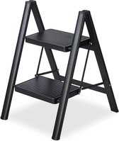 Bol.com Inklapbare huishoudtrap 2 treden lichtgewicht staal tot 120 kg keuken-klusjes HBD 60x42x48 cm zwart aanbieding