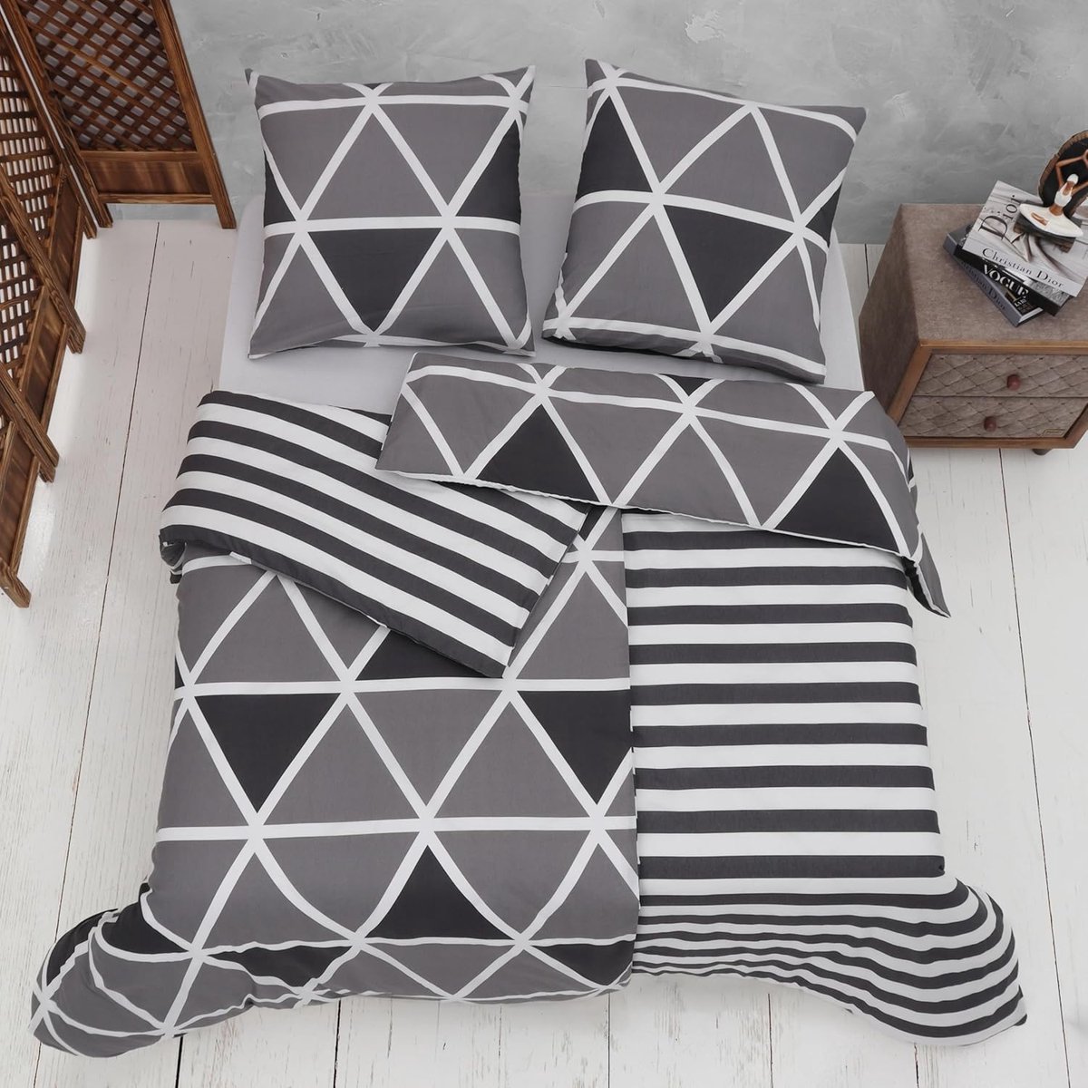 Riokem ® Stijlvolle Grijze Bedlinnen Set 135 x 200 cm - 4-Delig - Oeko-Tex Gecertificeerd