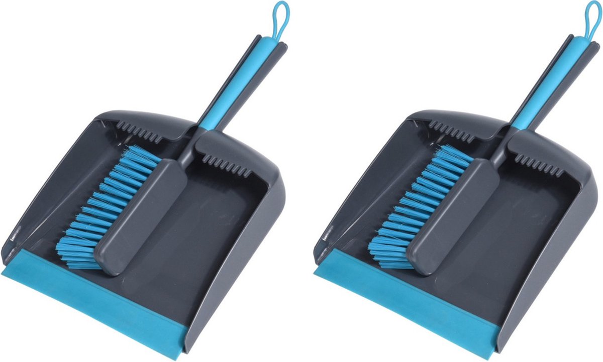 Goedkoopste Set van 2x stuks stoffer en blik grijs/blauw van kunststof - Schoonmaak/huishoudartikelen - Schoonmaken - Binnen vegen