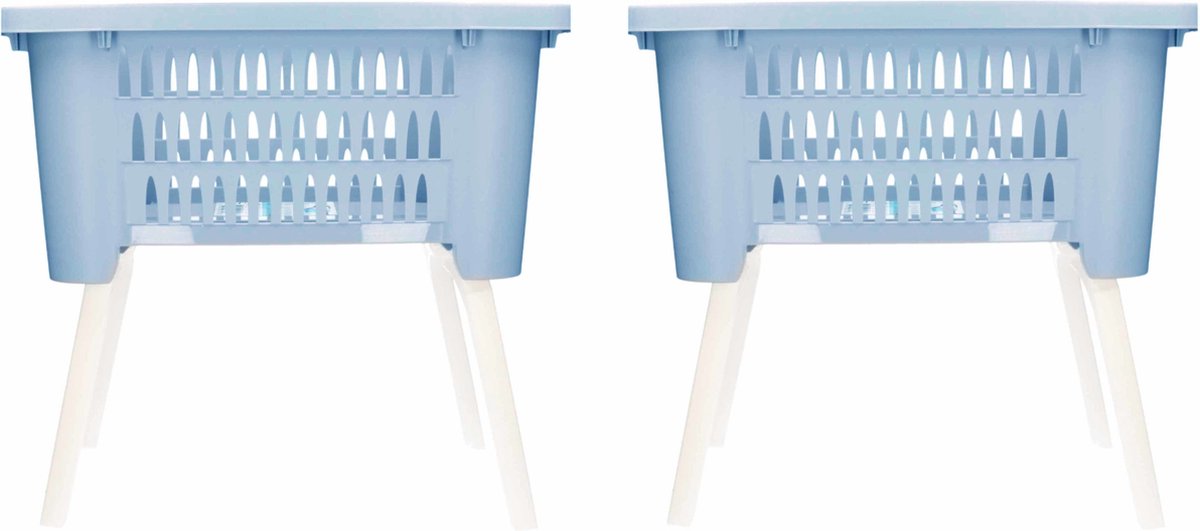 Goedkoopste 2x stuks grijs/blauwe wasmanden op poten 38 liter 60 x 40 x 29 cm - Kunststof/plastic draagmand