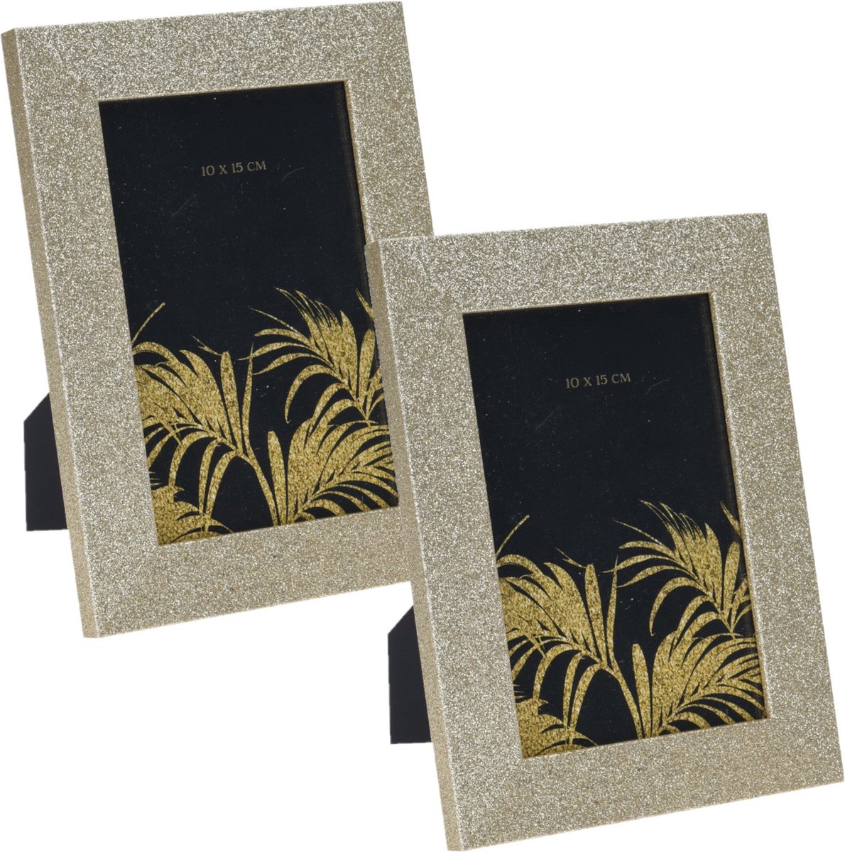 2x stuks houten fotolijst met gouden glitters 14 x 19 cm geschikt voor een foto van 10 x 15 cm