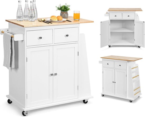 Multifunctionele keukentrolley, opklapbaar werkblad, 5 lades, planken