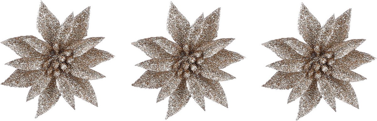 House of Seasons Kerstboom bloemen op clip - 3x stuks - champagne - kunststof