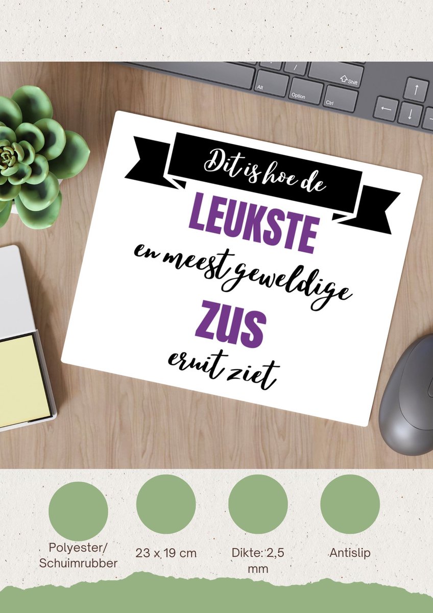 Akyol - leukste zus eruit ziet Muismat - Zus - beste zus - verjaardagscadeau - cadeau voor zus - gift - kado - 23 bij 19 cm