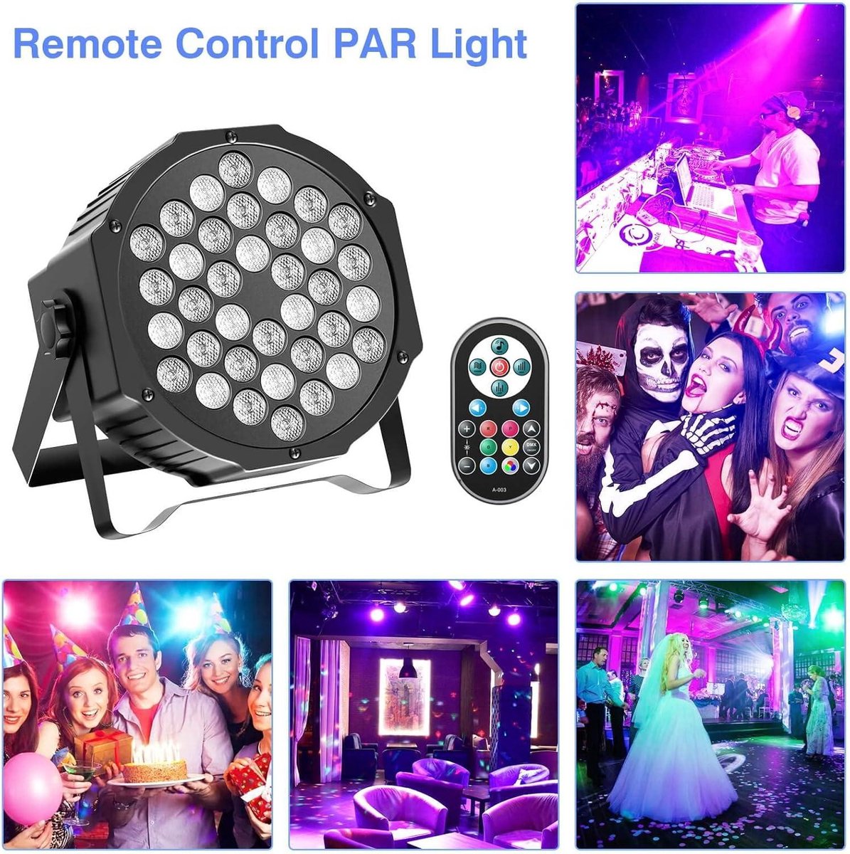 Projecteur LED DJ Disco 4 Pack - 36 LEDs, 7 Modes, Télécommande - Pour Fêtes, Bars, Anniversaires
