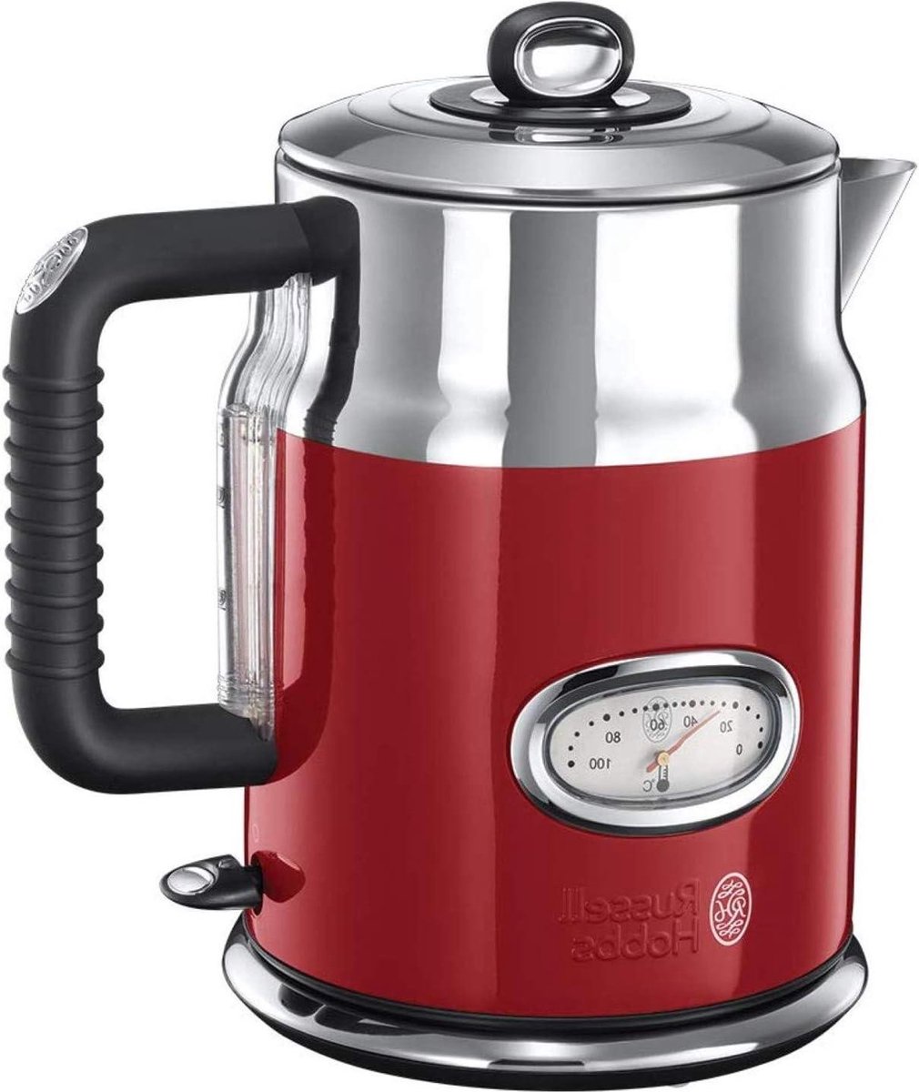 Waterkoker rood 17 liter 2400 W snelkookfunctie watertemperatuurweergave vulniveaumarkering geoptimaliseerde schenktuit vintage 21670-70 retrodesign