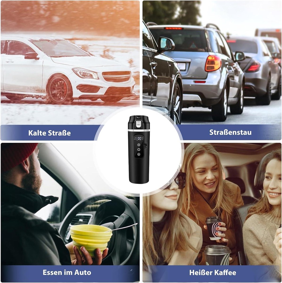 12 V - 24 V waterkoker voor auto, 500 ml elektrische reiswaterkoker roestvrij staal met 12 volt sigarettenaansteker voor warm water, koffie, thee, auto, vrachtwagen, reizen, camping