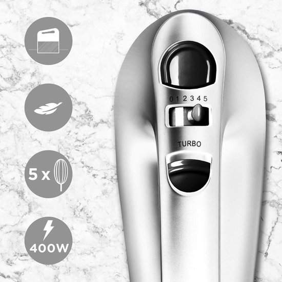 Elektrische Handmixer 400 W - 5 Snelheden - Inclusief Accessoirehouder - Mixer Haak en Garde - Ideaal voor Taart - Cake - Crèmes - Gebak — afbeelding 3