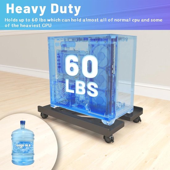 NanoRS Verstelbare CPU-Computerwagen met Opbergrek, belastbaar tot 80 kg | Mobiele PC-Stand met Opbergruimte | Flexibel met Wielen | Waterdicht Legvlak | RS430