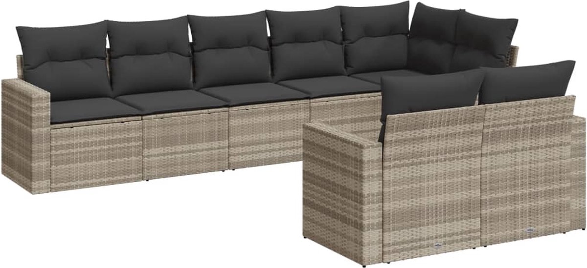 vidaXL 8-delige - Loungeset - met - kussens - poly - rattan - lichtgrijs