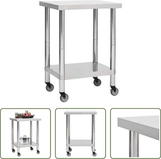 Foto: The living store werktafel gastronomisch rvs 60x45x85 cm inclusief wielen zilver