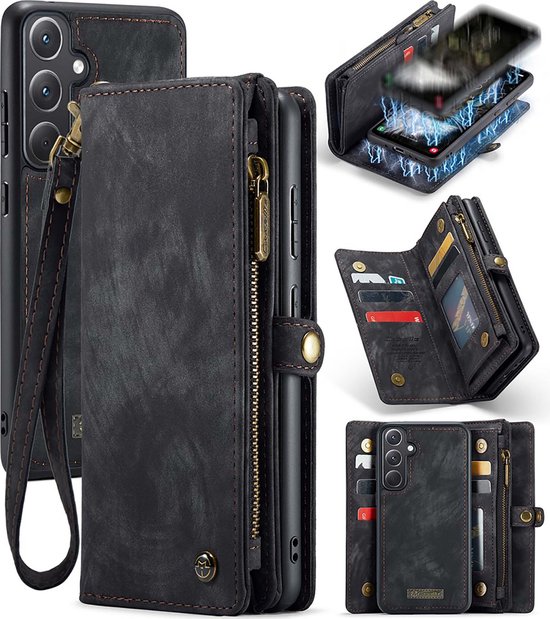 Caseme Hoesje geschikt voor Samsung Galaxy A35 - Luxe Leren Portemonnee Hoesje - Zwart