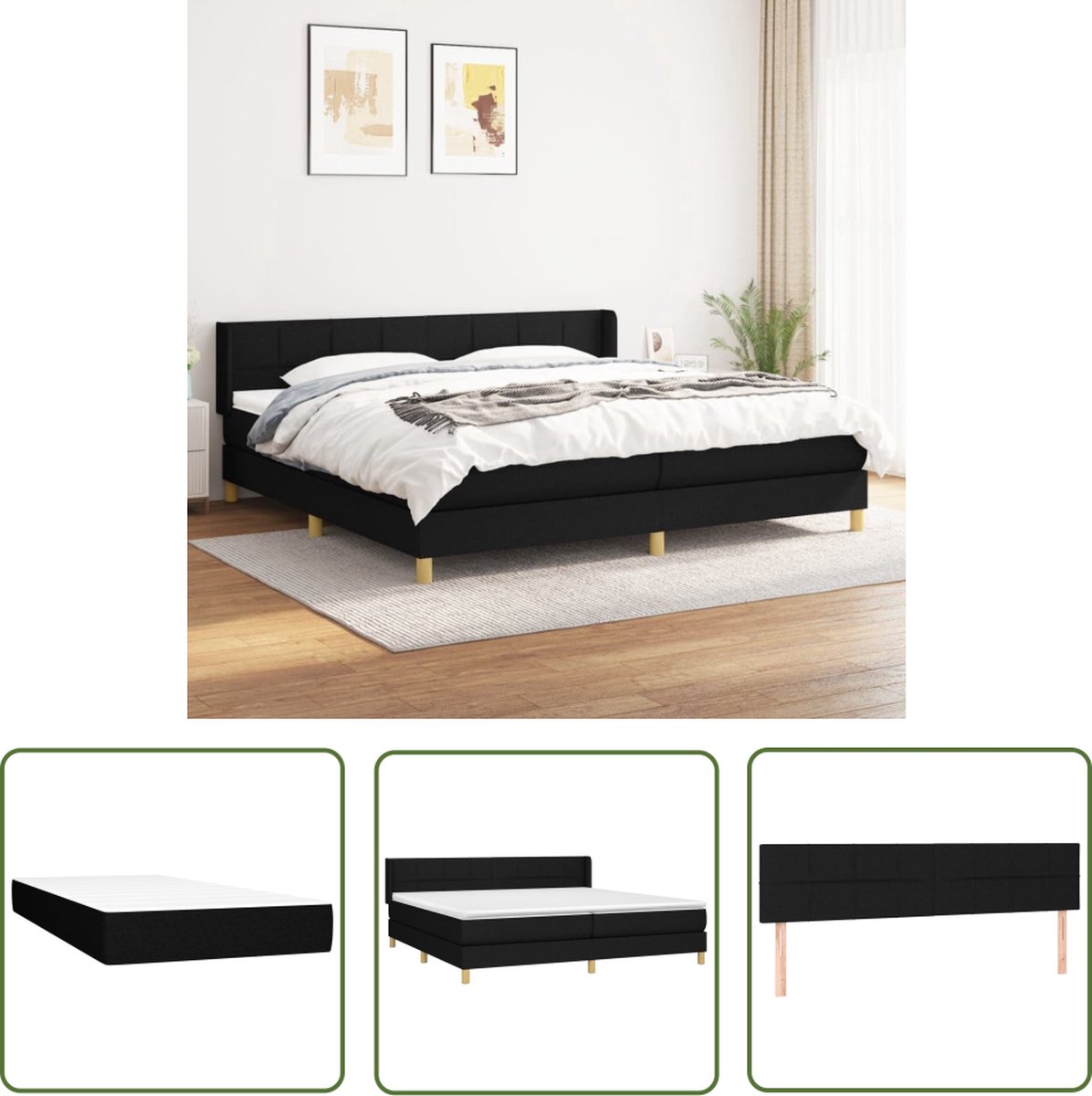 The Living Store Boxspringbed Elegant - tweepersoons - pocketvering - medium - zwart - 203x203x78/88cm