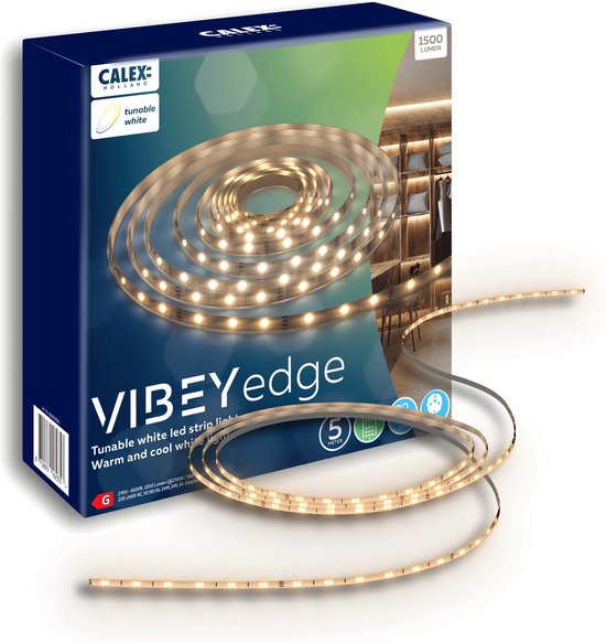 Foto: Calex vibey led strip 5 meter voor binnen warm wit licht inclusief afstandsbediening