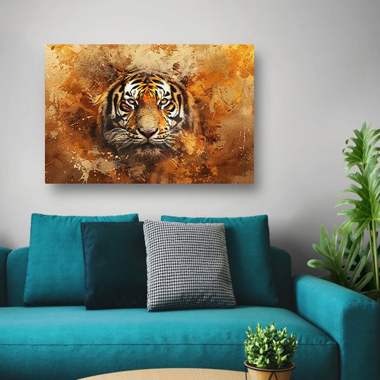 Tijger schilderij - Dieren glasschilderij - Glasschilderij Achtergrond - Moderne schilderijen - Schilderijen plexiglas - Decoratie kamer acrylglas 75x50 cm