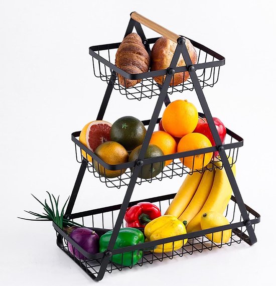 Chefarone Fruit Etagère 2 Laags Fruitmand Fruitschaal Groentemand Opberger Metaal Zwart 1277908018