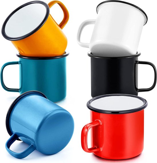 Homikit Emaille mok, set van 6, 350 ml, koffiemok Homikit Emaille mok, set van 6, 350 ml, koffiemok