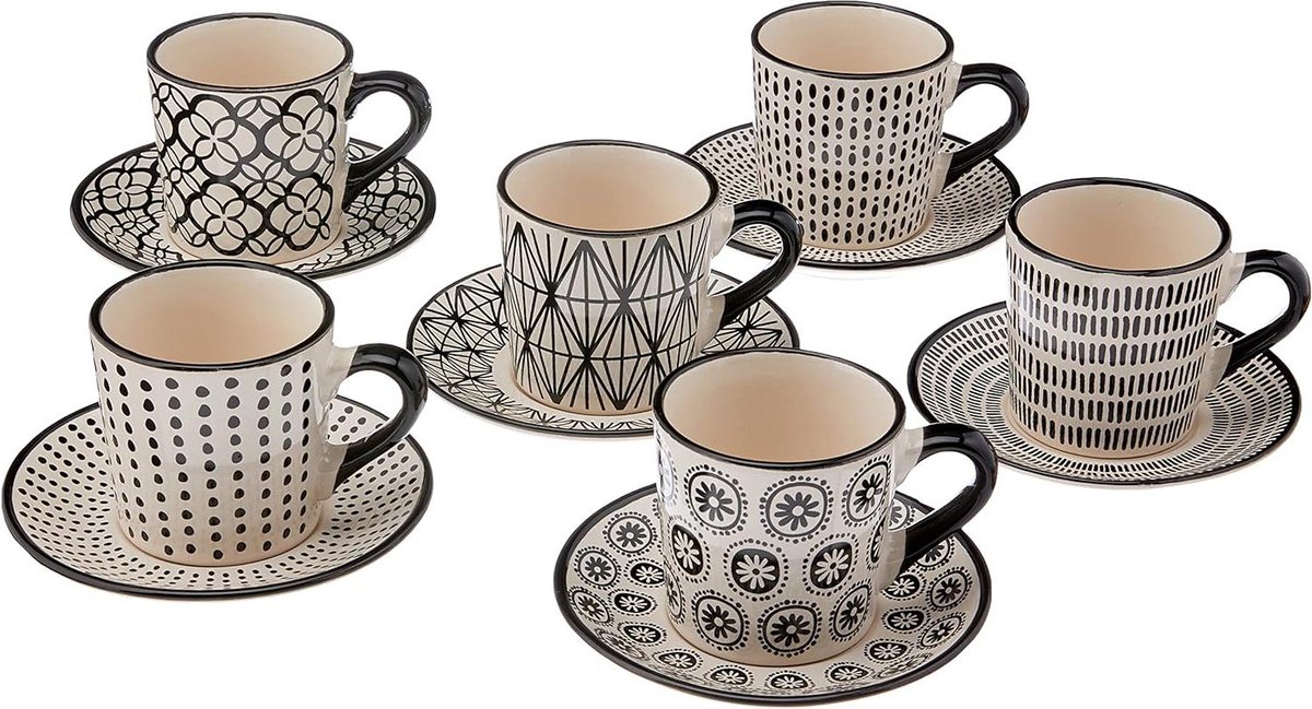 Set van 6 koffiemokken in stoneware met bordje cc90 - Vhera koffiekopjes set van 6