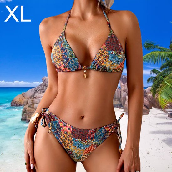 Set de bikini coloré BoHo 2 pièces LaGloss® - Plage d'été et maillots de bain - Taille XL %%
