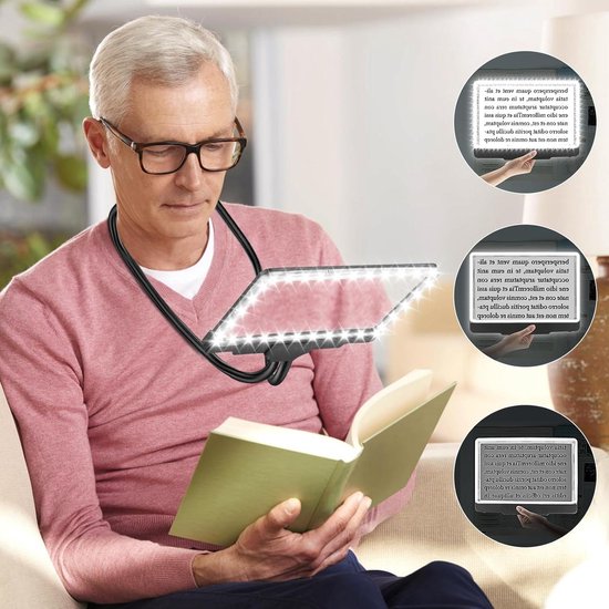 Foto: Handsfree vergrootglas met licht flexibele zwanenhals volledige pagina vergrootglas 78 x 61 inch grote pagina vergrootglas lezen van kleine prints slechtziende senioren vergrootglas met licht